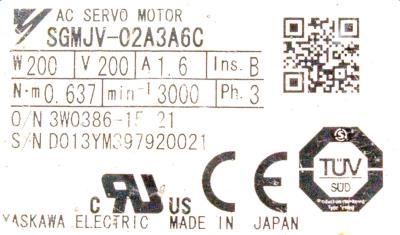 Yaskawa SGMJV-02A3A6C label image