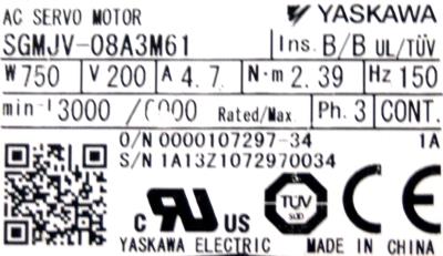 Yaskawa SGMJV-08A3M61 label image