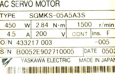 Yaskawa SGMKS-05A5A3S label image