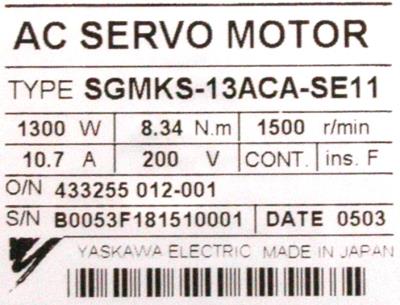Yaskawa SGMKS-13ACA-SE11 label image