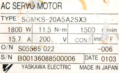 Yaskawa SGMKS-20A5A2SX3 label image