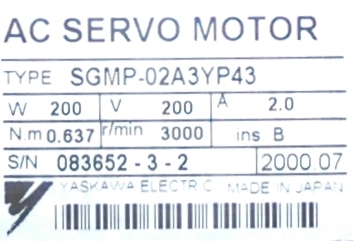 Yaskawa SGMP-02A3YP43 label image