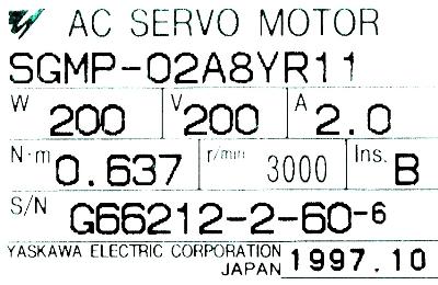 Yaskawa SGMP-02A8YR11 label image