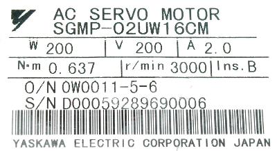 Yaskawa SGMP-02UW16CM label image