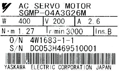 Yaskawa SGMP-04A3G26M label image