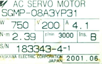 Yaskawa SGMP-08A3YP31 label image