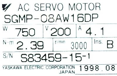 Yaskawa SGMP-08AW16DP label image
