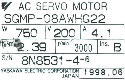 Yaskawa SGMP-08AWHG22 label image