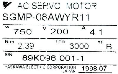 Yaskawa SGMP-08AWYR11 label image