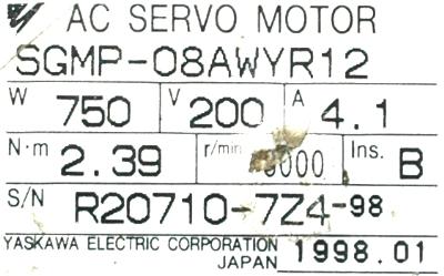 Yaskawa SGMP-08AWYR12 label image
