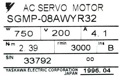 Yaskawa SGMP-08AWYR32 label image