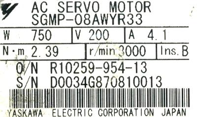 Yaskawa SGMP-08AWYR33 label image