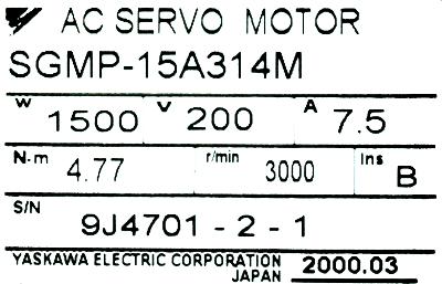 Yaskawa SGMP-15A314M label image