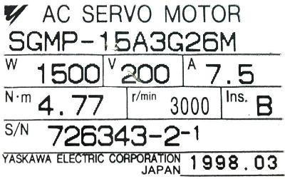 Yaskawa SGMP-15A3G26M label image