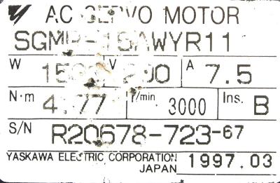 Yaskawa SGMP-15AWYR11 label image