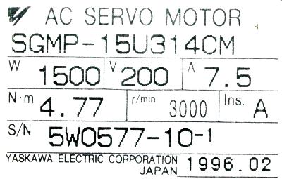 Yaskawa SGMP-15U314CM label image