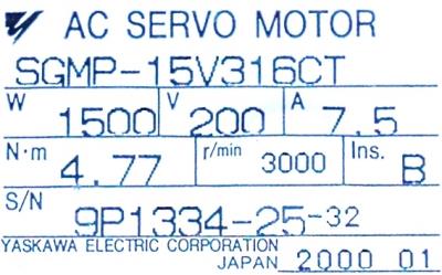 New Refurbished Exchange Repair  Yaskawa Motors-AC Servo SGMP-15V316CT Precision Zone