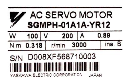 Yaskawa SGMPH-01A1A-YR12 label image