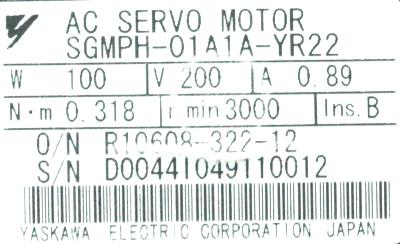 Yaskawa SGMPH-01A1A-YR22 label image