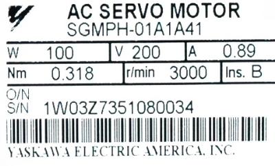 Yaskawa SGMPH-01A1A41 label image