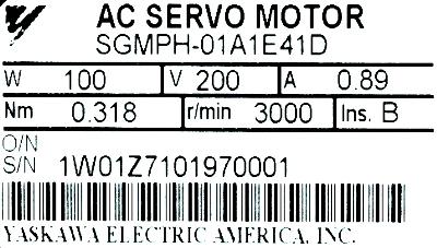Yaskawa SGMPH-01A1E41D label image