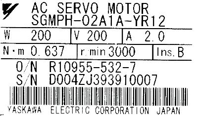 Yaskawa SGMPH-02A1A-YR12 label image