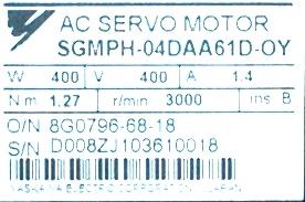 Yaskawa SGMPH-04DAA61D-OY label image