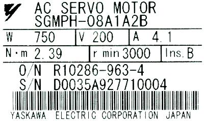 Yaskawa SGMPH-08A1A2B label image