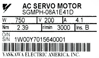 Yaskawa SGMPH-08A1E41D label image