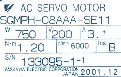 New Refurbished Exchange Repair  Yaskawa Motors-AC Servo SGMPH-08AAA-SE11 Precision Zone