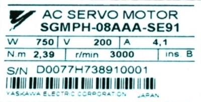 Yaskawa SGMPH-08AAA-SE91 label image