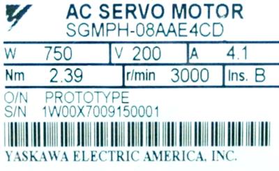 Yaskawa SGMPH-08AAE4CD label image