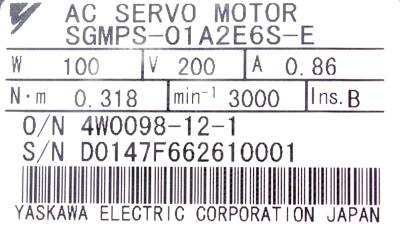 Yaskawa SGMPS-01A2E6S-E label image