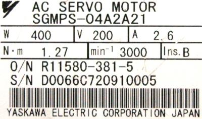 Yaskawa SGMPS-04A2A21 label image