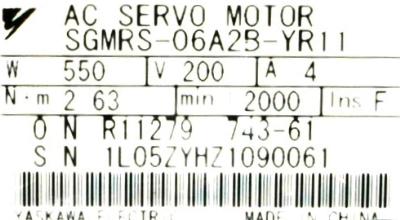 Yaskawa SGMRS-06A2B-YR11 label image