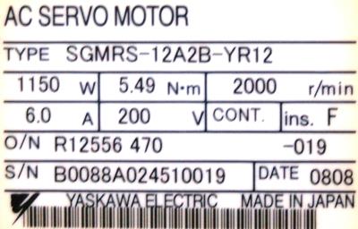 Yaskawa SGMRS-12A2B-YR12 label image
