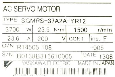 Yaskawa SGMRS-37A2A-YR12 label image