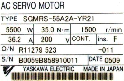 Yaskawa SGMRS-55A2A-YR21 label image