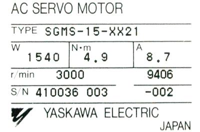 Yaskawa SGMS-15-XX21 label image