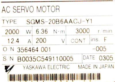Yaskawa SGMS-20B6AACJ-Y1 label image