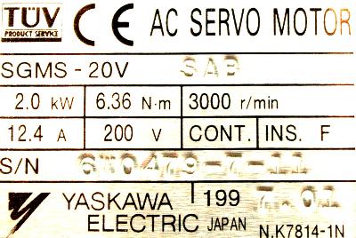 Yaskawa SGMS-20VSAB label image