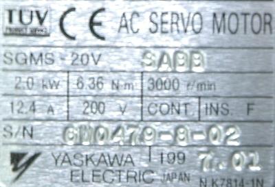 Yaskawa SGMS-20VSABB label image