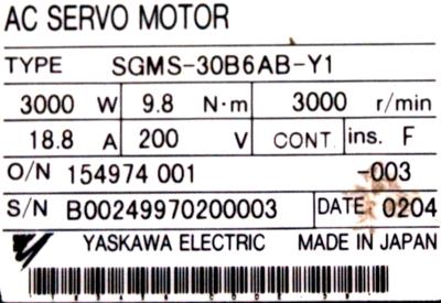 Yaskawa SGMS-30B6AB-Y1 label image