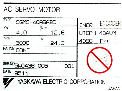 Yaskawa SGMS-40A6ABC label image