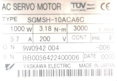 Yaskawa SGMSH-10ACA6C label image