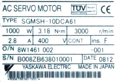 Yaskawa SGMSH-10DCA61 label image