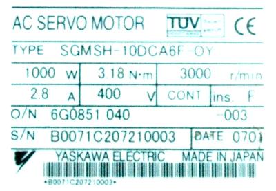 Yaskawa SGMSH-10DCA6F-OY label image