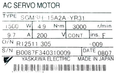 Yaskawa SGMSH-15A2A-YR31 label image