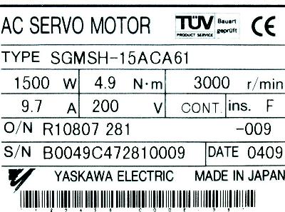 Yaskawa SGMSH-15ACA61 label image