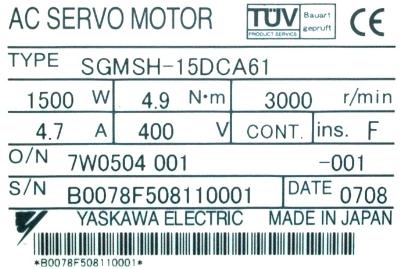 Yaskawa SGMSH-15DCA61 label image